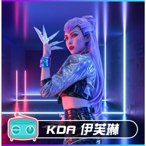 Game LOL cos Evelynn All Out KDA series Laser Singing uniform Womens team cosplay costume full set A