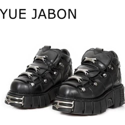 Punk Style Women Sneakers Lace-up 6CM Platform Shoes Woman Creepers Female Casual Flats Metal Decor Tenis Feminino