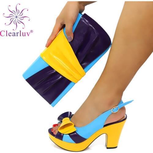 2020 Summer Womens Shoes European And American Fight Color Shoes and Bag Italy Set