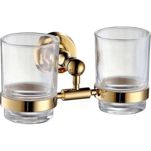 Fashion gold Space brass Toothbrush Double Cup Holders Tumbler Holders GB001c-1