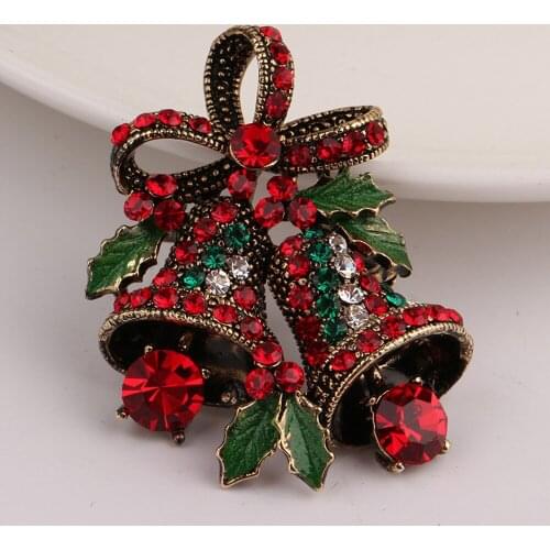 Fashion Colorful Bowknot Scarf Buckle Corsage for Women Accessories Vintage Christmas Bell Rhinestone Brooch Pin Clothing Decor