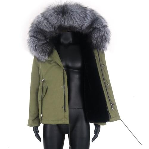 2021 Men Waterproof Short Parka Natural Silver Fox Large Fur Collar Warm Winter Jacket Natural Fox Fur Coat Outerwear Streetwear