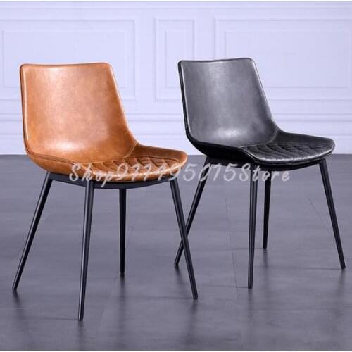 Nordic Italian Light Luxury Dining Chair Restaurant Bar Leather Chair Retro Modern Simple Industrial Style Leather Chair
