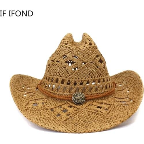 New Handmade Hollow Western Cowboy Cowgirl Hat Summer Wide Brim Jazz Sun Beach Hats Gorros Hombre
