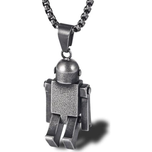 Men Women Necklace Retro Move Robot Pendant Stainless Steel 24Inch Chain Link Jewelry For Party Festival