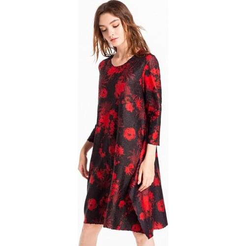 High-end Digital Flower Dress Pleated Round Collar and Large Pendulum Miyake Pleats Dresses