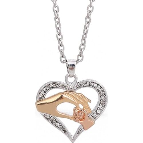 RONGQING 1pcs Gifts for Mothers Day Silver Plated Crystal Hand in Heart Pendant Necklace For Women