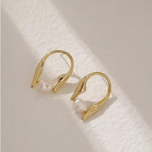 925 Silver Ear Needle Stud Earrings Natural Fresh Water Pearl Brass/14k Gold South Korea Fasion Jewelry for Women HYACINTH 2021