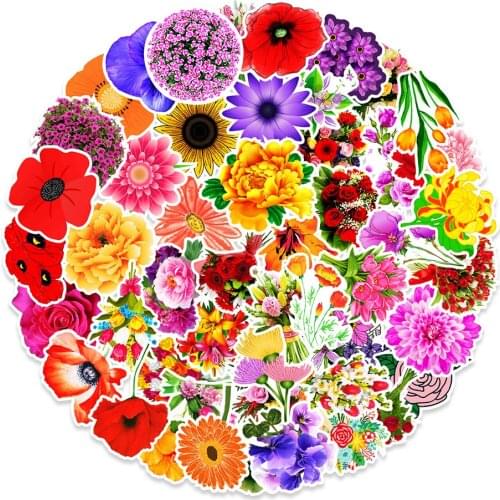10/50pcs Beautiful Colorful Flowers Blooms Memo Stickers for Laptop Car Skateboard Helmet Suitcase Stationery Gift for Kids
