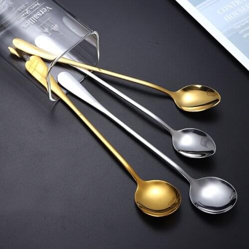 Stainless Steel Tableware Sharp Spoon Dessert Coffee Stirring Round Spoon Titanium Fashion Household Stirring Spoon Gift