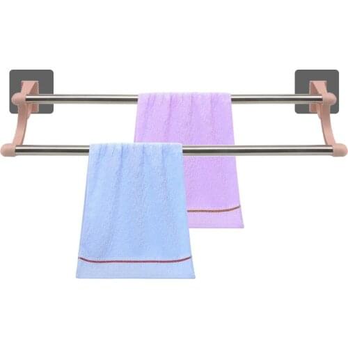 Stainless Steel non-perforated Bathroom Towel Rack Double-bar Towel Rack Cabinet Wall Hanging Rack Bathroom Rack Storage Rack