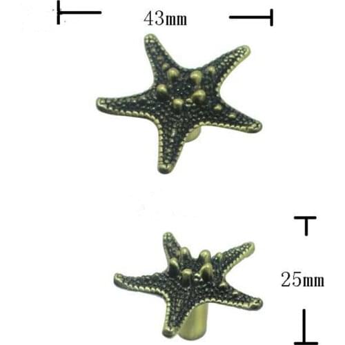 Vintage creative starfish children room furniture knobs bronze drawer shoe cabinet knob pull antique brass dresser kids handle