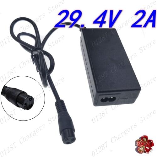 29.4V 2A charger for 24V 25.2V 25.9V 29.4V 7S lithium battery pack 29.4V recharger e-bike charger 3-Prong Inline Connector