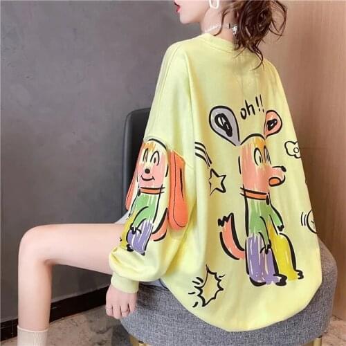 2021 Womens Spring and Autumn Oversized Sweatshirt Top Cartoon Print Loose Hoodie Pullover Young Ladies Blousa Preppy Top NZ82