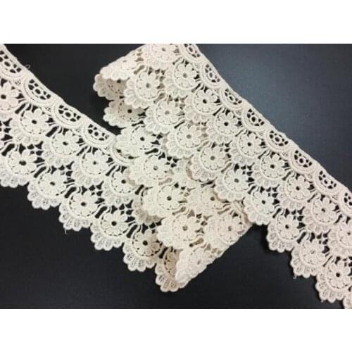 1 Yard Very High Quality Lace Trims Applique Cotton Lace Trimmings Ribbon Beige Home Textiles Sewing Lace Fabric 8cm