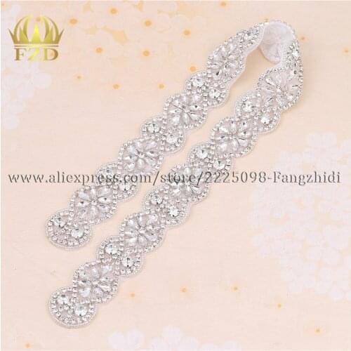 10 pieces Wholesale Handmade Hot Fix Sewing Beaded Bridal Sash Rhinestone Applique for Garments Wedding Dress