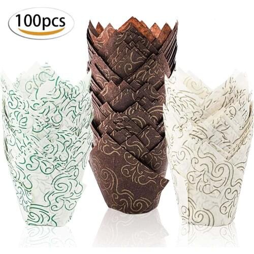 100pcs/pack Cake Mold Muffin Cupcake Paper Cups Tulip Cup Cakes Paper Cases Oilproof Cupcake Liner Wrapper Baking Cups Holders