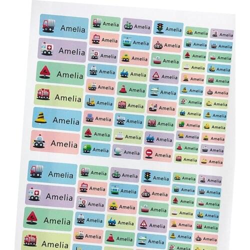 114Pcs Boy Cartoon Car Pattern Name Stickers Custom Personal Tags Waterproof Die Cut Labels For School Stationery Scrapbooking