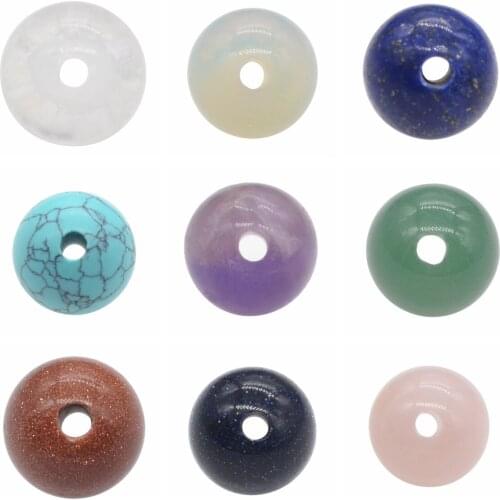 18MM Round Ball Hole Natural Stone Gem Stones Quartz Crystal Sphere Bead Charm DIY Jewelry Making Bracelet Necklace Wholesale