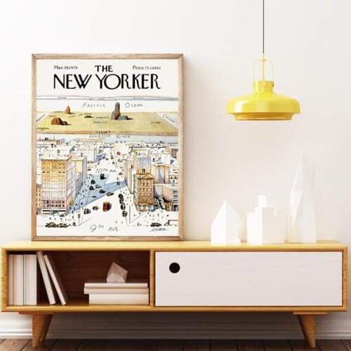 1960 New Yorker Magazine Cover Poster View of the World from 9th Avenue Map Vintage Print Wall Art Picture Canvas Painting Decor