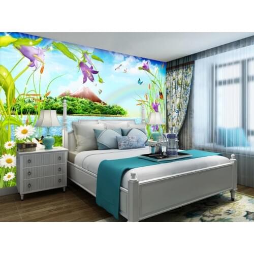 Custom 3d Mural Wallpaper Beautiful lake cartoon landscape painting Kids Room Bedroom Wall Decoration Photo Wall Paper kids