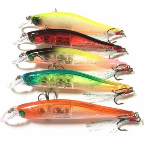 5 Pcs Minnow With Feather Vibration Fish Bait 10.5cm 12g Top Water Lure Swimbait Crankbait Bass Fishing Tackle