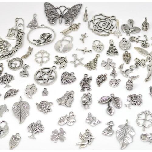 50g 7-60mm Zinc Alloy Antique Bronze Silver Metal Charms Pendant DIY supplies Random Mixed Sizes And Designs