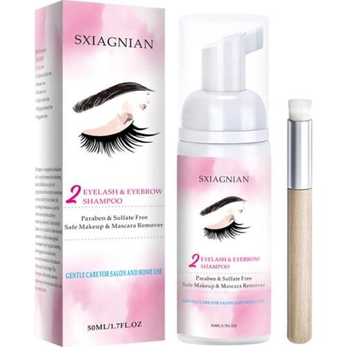 50Ml Eyelash Extension Brush Shampoo Set Gentle Eyelash Extension Gel Lashes Cleaner Foam Pump Design Eye Make-up Remover TSLM1