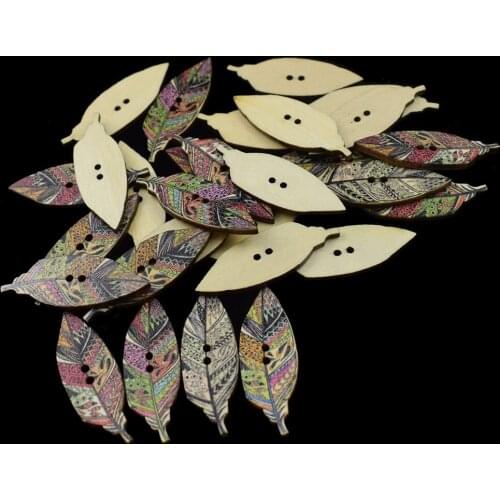 50PCS Leaf Wooden Buttons for Clothes Needlework Scrapbooking Crafts DIY Sewing Accessories Wood Decoration Christmas Button