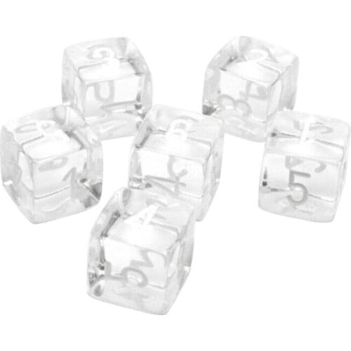6 Pcs 6 Sided DIY Game Printing Engraving Kid Educational Toys Digital Number Acrylic Transparent Dice For Party Family
