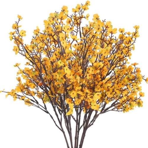 6 PCS Artificial Babys Breath Orange Yellow Fake Gypsophila Flower Arrangements Garden Party Wedding Decoration