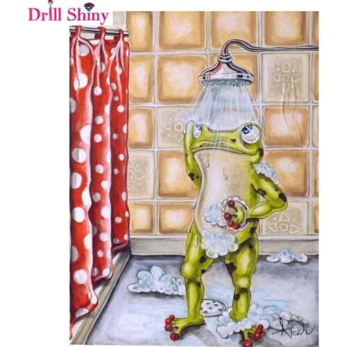 Diamond Painting taking shower,rhinestone paintings,"frog in bathroom",diamond painting diy