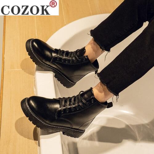 2020 New Black Boots Mens Korean Version Student All-match Mid-Top Boots Mens Waterproof Hight-Top Leather Shoes Men