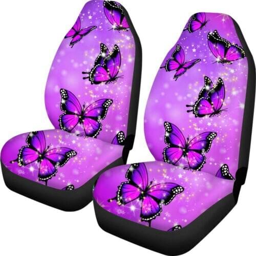 AUTO KEGAN Car Seat Covers Crytal Butterfly Print Bucket Seat Cover Trendy Decorative for Women Purple For Enault Megane 3 Honda