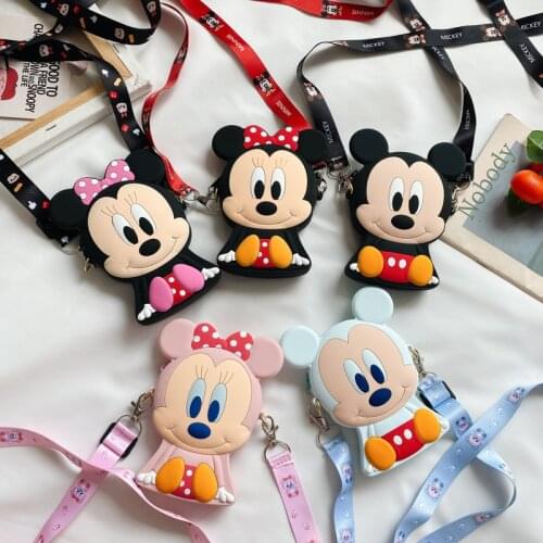 Disney Mickey Minnie 3D Silicone Childrens Bag Mini Shoulder Bag Cartoon Baby Coin Purse Girls Messenger Bag Mobile Phone Bag