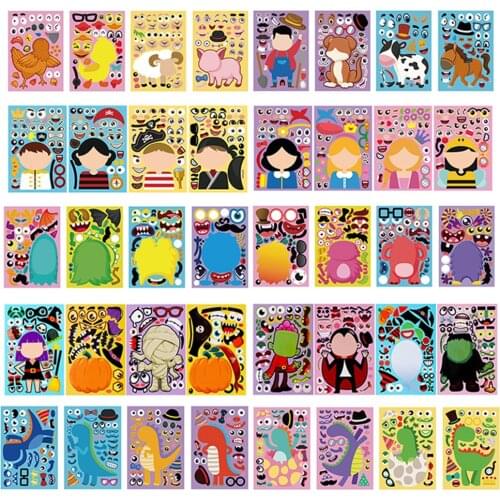 Make A Face Kids Stickers Puzzle Games Princess Costume Animal Assemble Jigsaw DIY Stickers Recognition Training Educational Toy