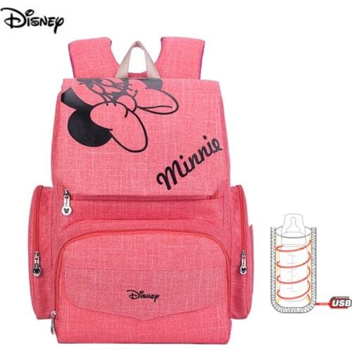 DISNEY USB Heating Insulation Baby Mommy Bag Multifunctional Minnie Diaper Maternity Nappy Backpack For Travel Pregnancy Mother