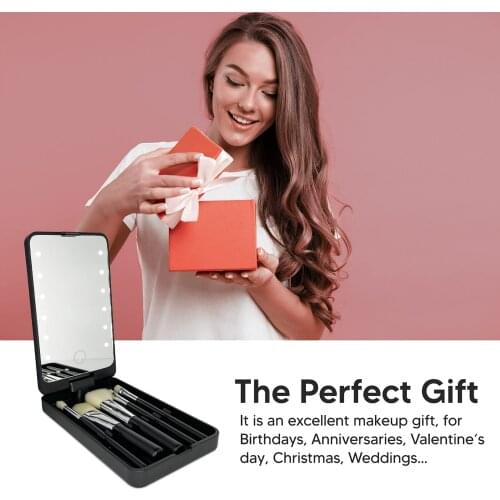 Travel Makeup Brushes Sets With Led Mirror Multi-function Mirror Box Portable Women Cosmetic Make Up Brush Box Beauty Tools