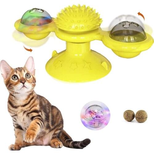 IInteractive cat toy windmill portable shaving brush combing off massage suction cup catnip cat educational training toy