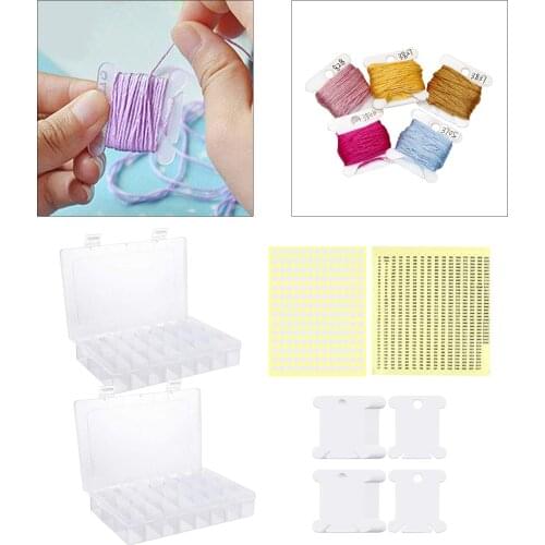 Embroidery Floss Organizer Box - 2pcs 24 Compartments with 150 Floss Bobbins and 552 Floss Number Stickers, 165 Blank Stickers