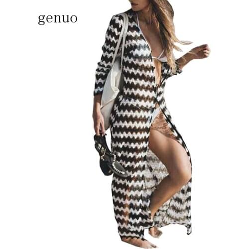 White Black Lace Maxi Beach Dress Cardigan Sarong Pareos Para Playa Women Robe Plage Long Sleeve Holiday Boho Dress