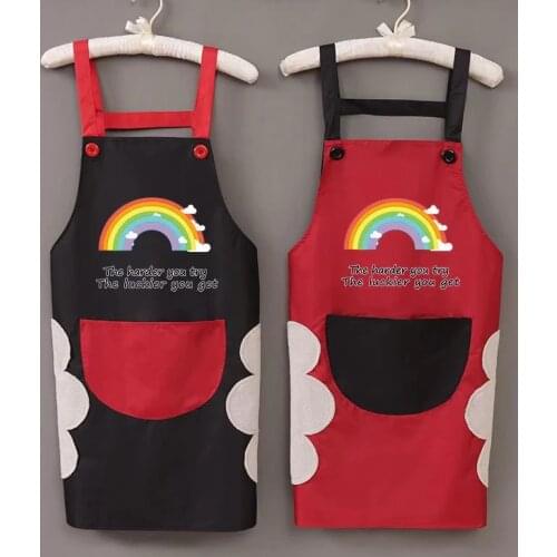 Kitchen home strap apron Womens waterproof and oil-proof apron Fashion cute rainbow pattern aprons PVC baking accessories