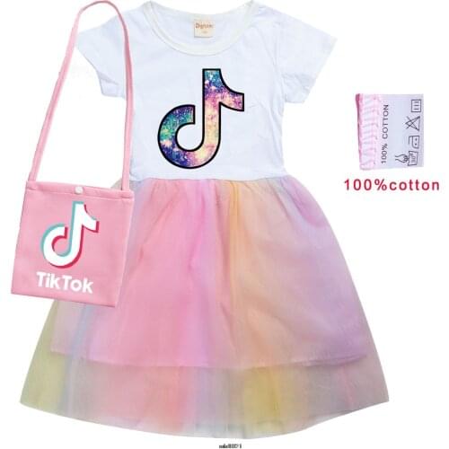 Tik Tok Summer Girls Dress Birthday Party Princess Dress +Bag Halloween Christmas Costume Children Toddler Tik Tok Dress