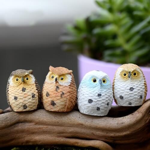 4PCS Miniature Owls Fairy Garden Bonsai Craft Terrarium Figurine Potted Plants Landscape Decorative Miniatures