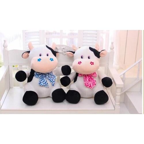 Cartoon bowtie cow plush toy soft Dairy cow throw pillow birthday gift w5492
