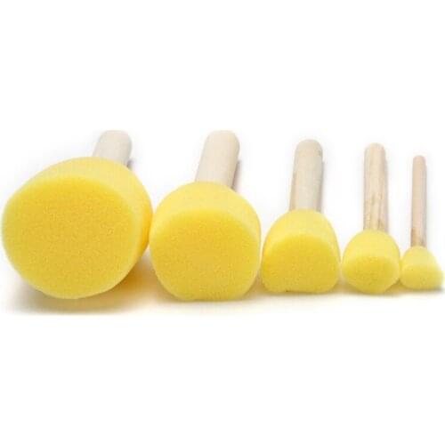 5pcs Sponge Foam Brush Set Wooden Handle Stamp Painting Tool DIY Crafts for Kids Beginners Art Supplies