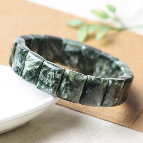 Genuine Natural Green Seraphinite Bracelet Bangle Gemstone Crystal Rectangle Stretch Fashion Jewelry 16x12mm AAAAA