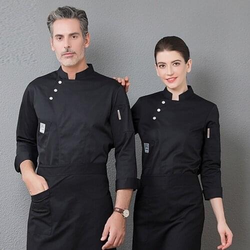 2020 New Chef Jacket Food Service Kitchen Work Jackets Restaurant Chef Uniform Sushi Bakery Cafe Catering Black White Coat AS413