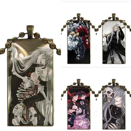 For Girls Gifts Popular Anime Black Butler Kuroshitsuji Glass Cabochon Pendant Necklace Rectangle Fashion Necklace