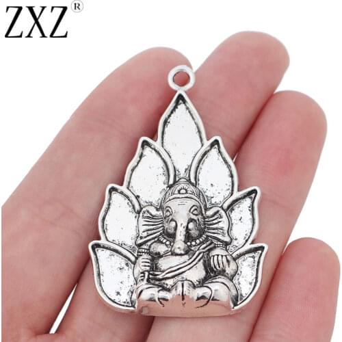 ZXZ 5pcs Tibetan Silver Large Ganesha Elephant God Of Beginnings Charms Pendants for Necklace Jewelry Making Findings 54x36mm